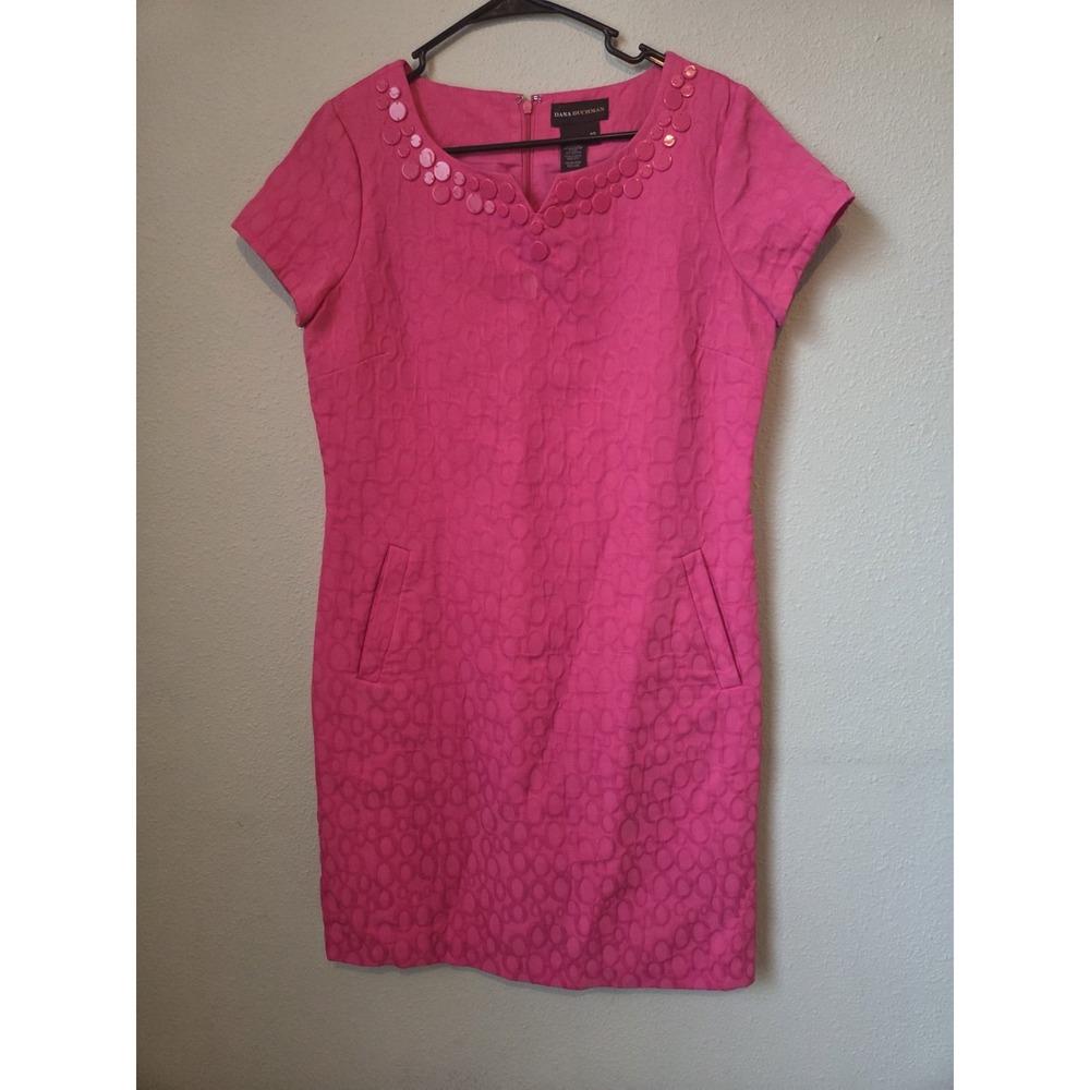 Dona Buchman Dress Womens Size 10 Pink Short Sleeve V Neck Pullover Knee Length